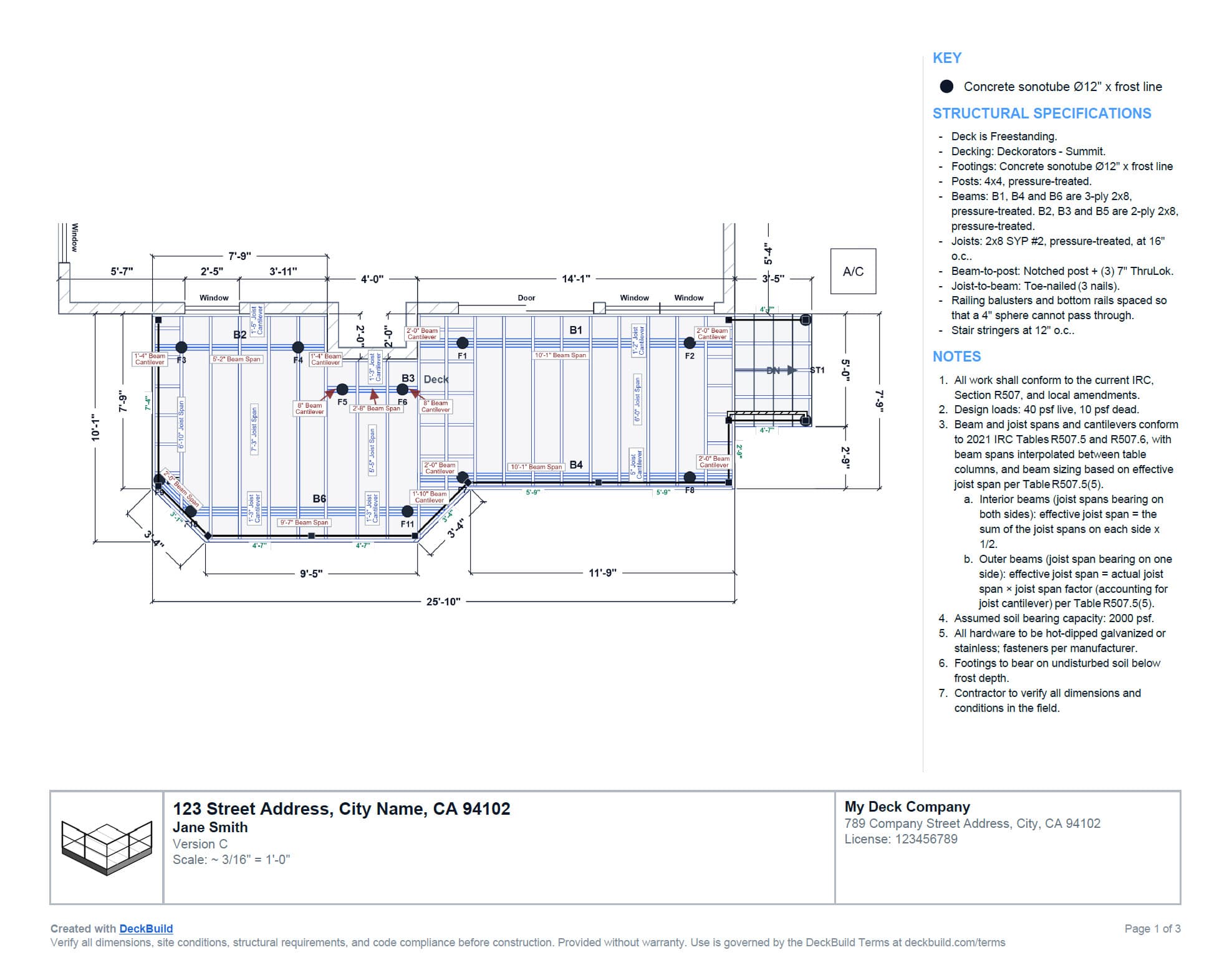 A permit-ready PDF plan sheet with title block, plan view, and load schedule